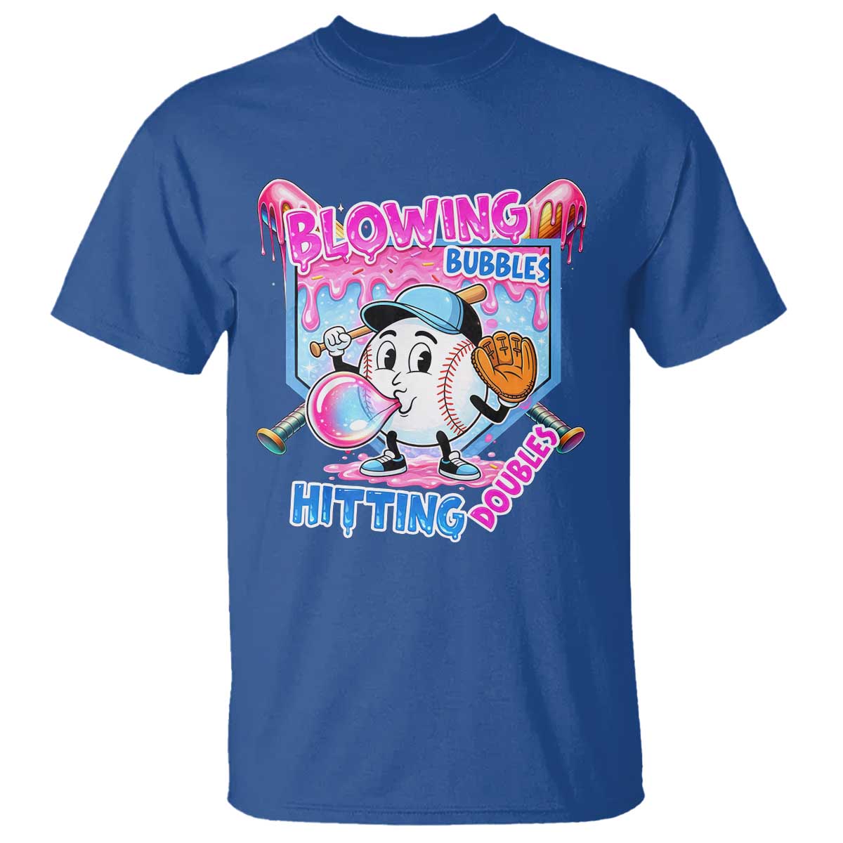 Baseball Blowing Bubbles Hitting Doubles T Shirt Sports Bubble Gum Lover