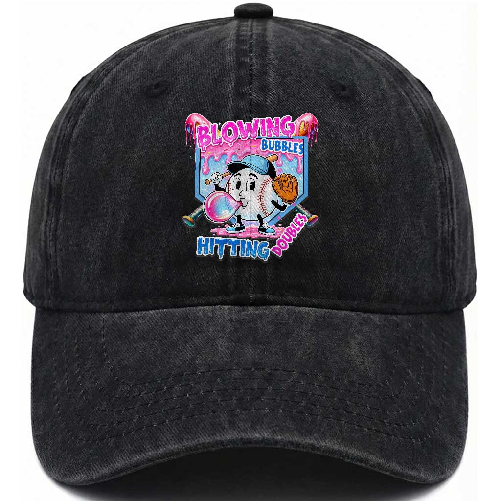Baseball Blowing Bubbles Hitting Doubles Washed Cotton Baseball Cap Sports Bubble Gum Lover