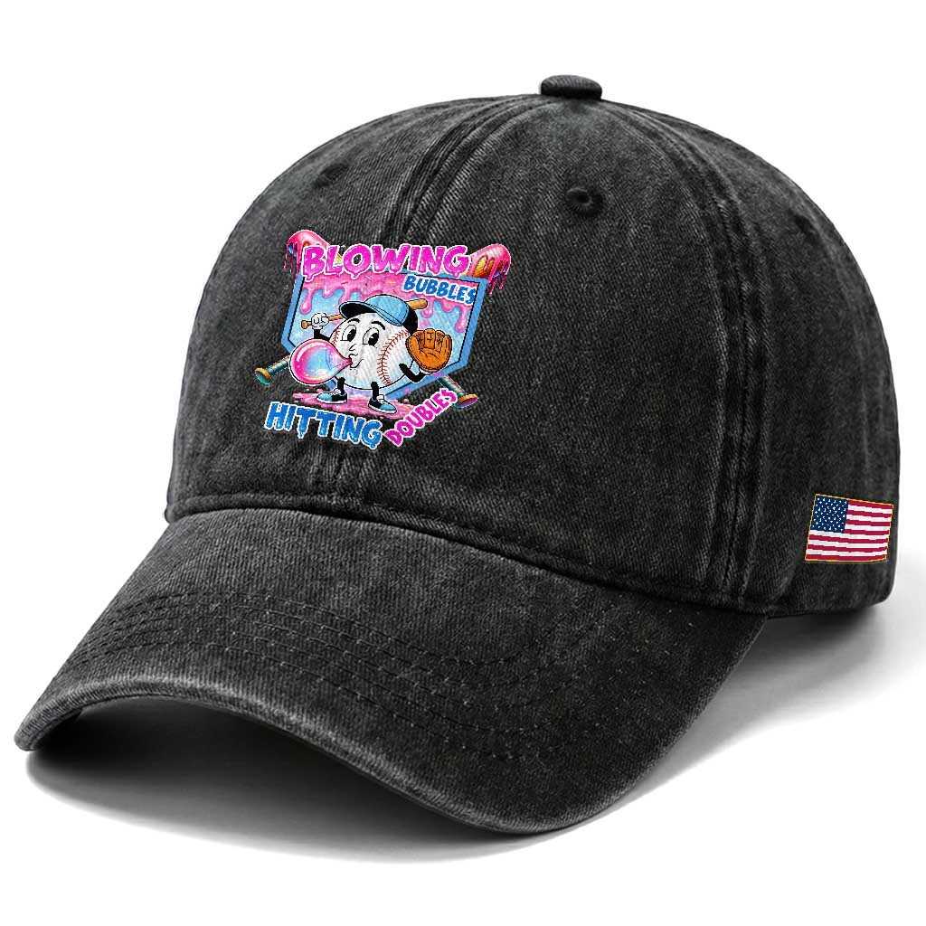 Baseball Blowing Bubbles Hitting Doubles Washed Cotton Baseball Cap Sports Bubble Gum Lover