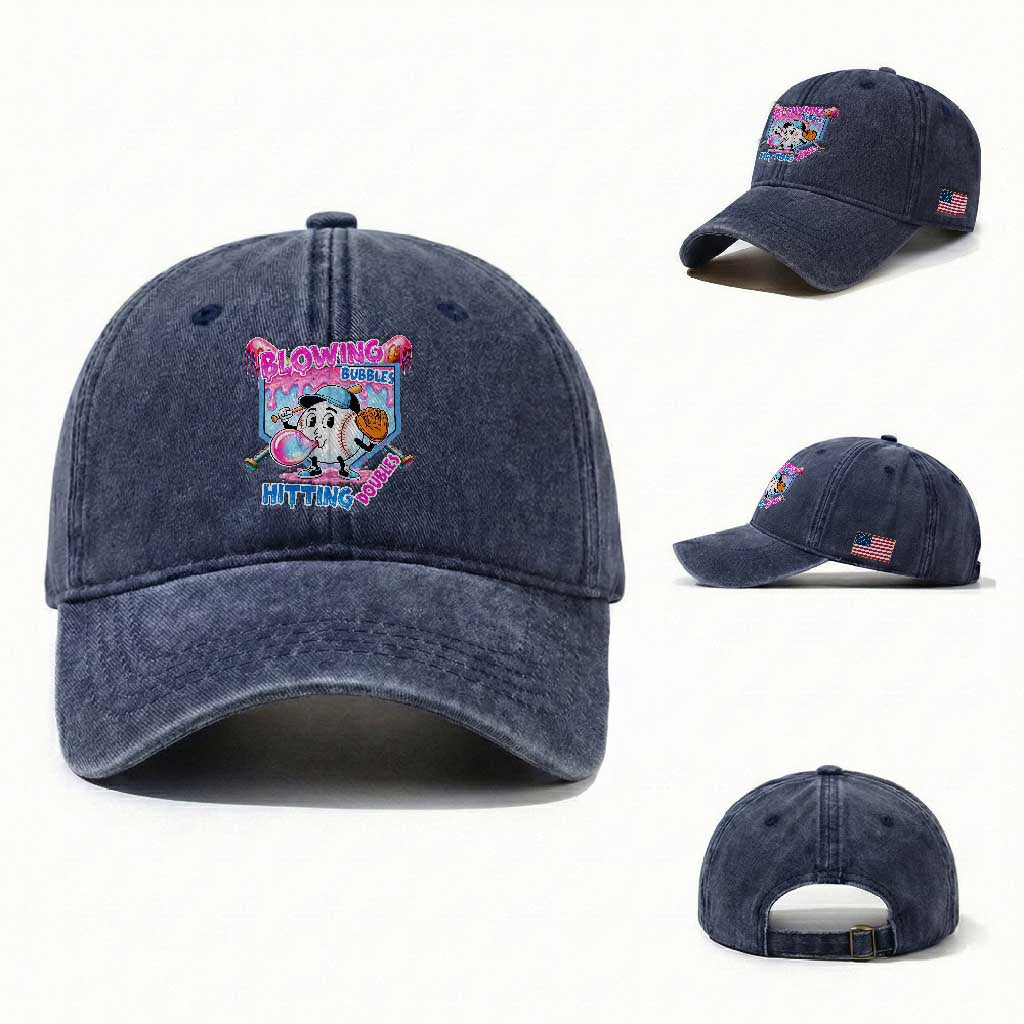 Baseball Blowing Bubbles Hitting Doubles Washed Cotton Baseball Cap Sports Bubble Gum Lover