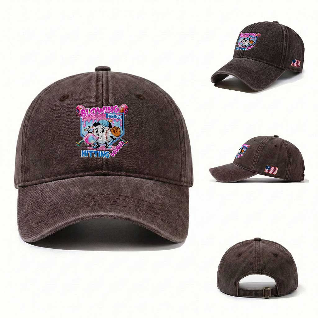 Baseball Blowing Bubbles Hitting Doubles Washed Cotton Baseball Cap Sports Bubble Gum Lover