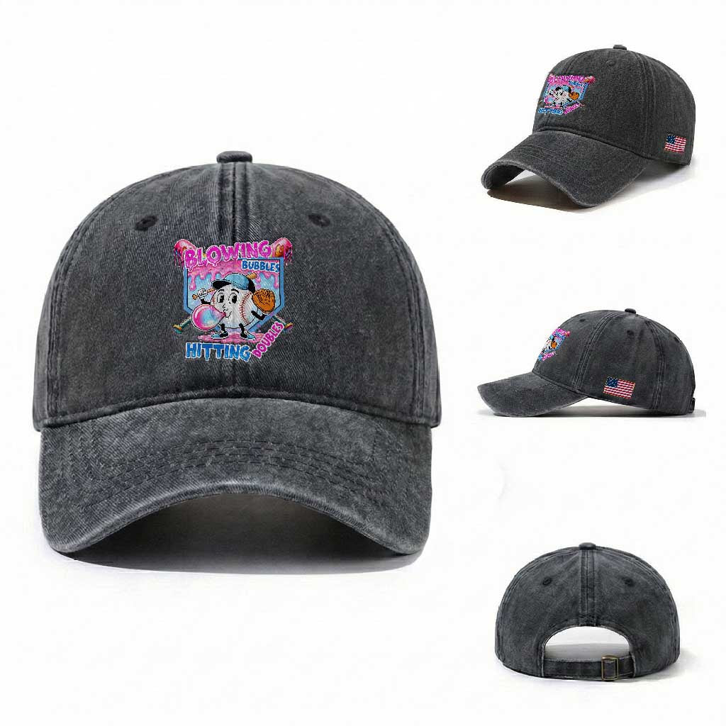 Baseball Blowing Bubbles Hitting Doubles Washed Cotton Baseball Cap Sports Bubble Gum Lover