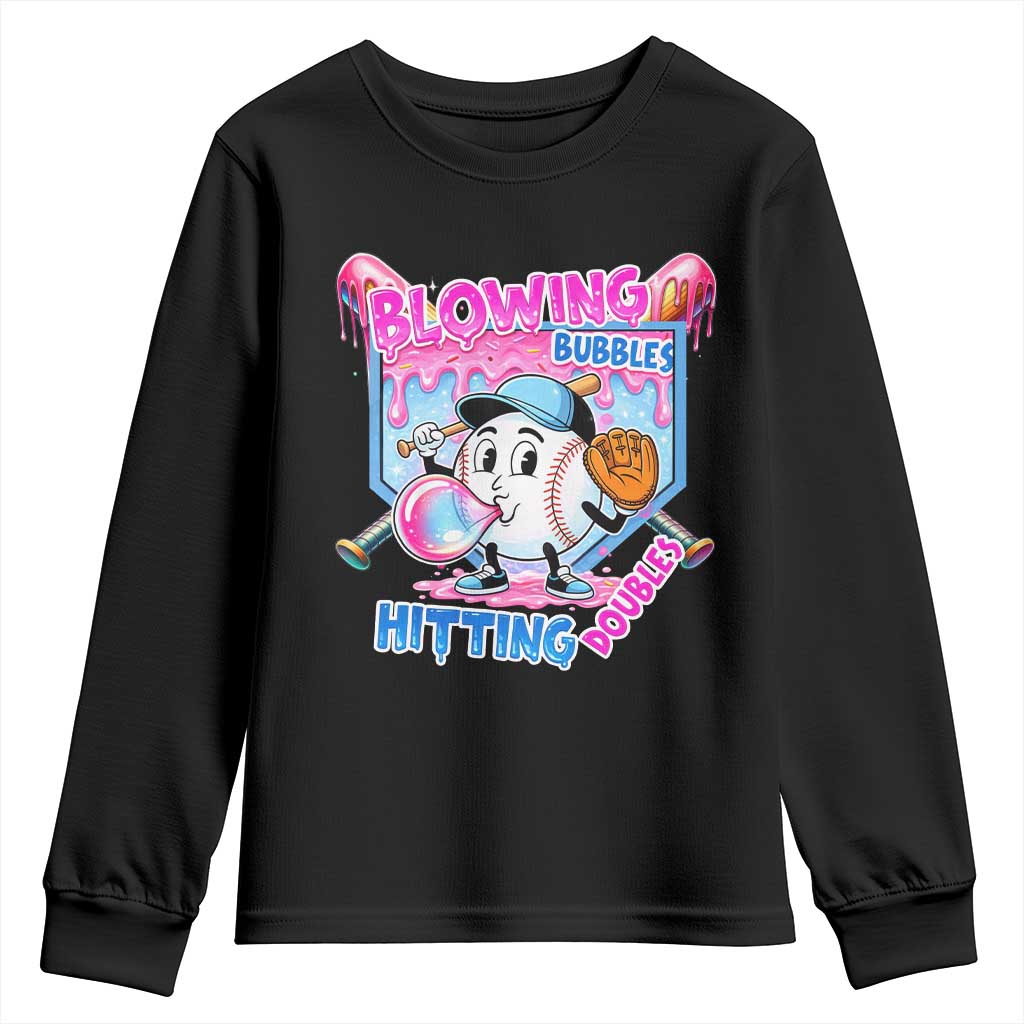 Baseball Blowing Bubbles Hitting Doubles Youth Sweatshirt Sports Bubble Gum Lover