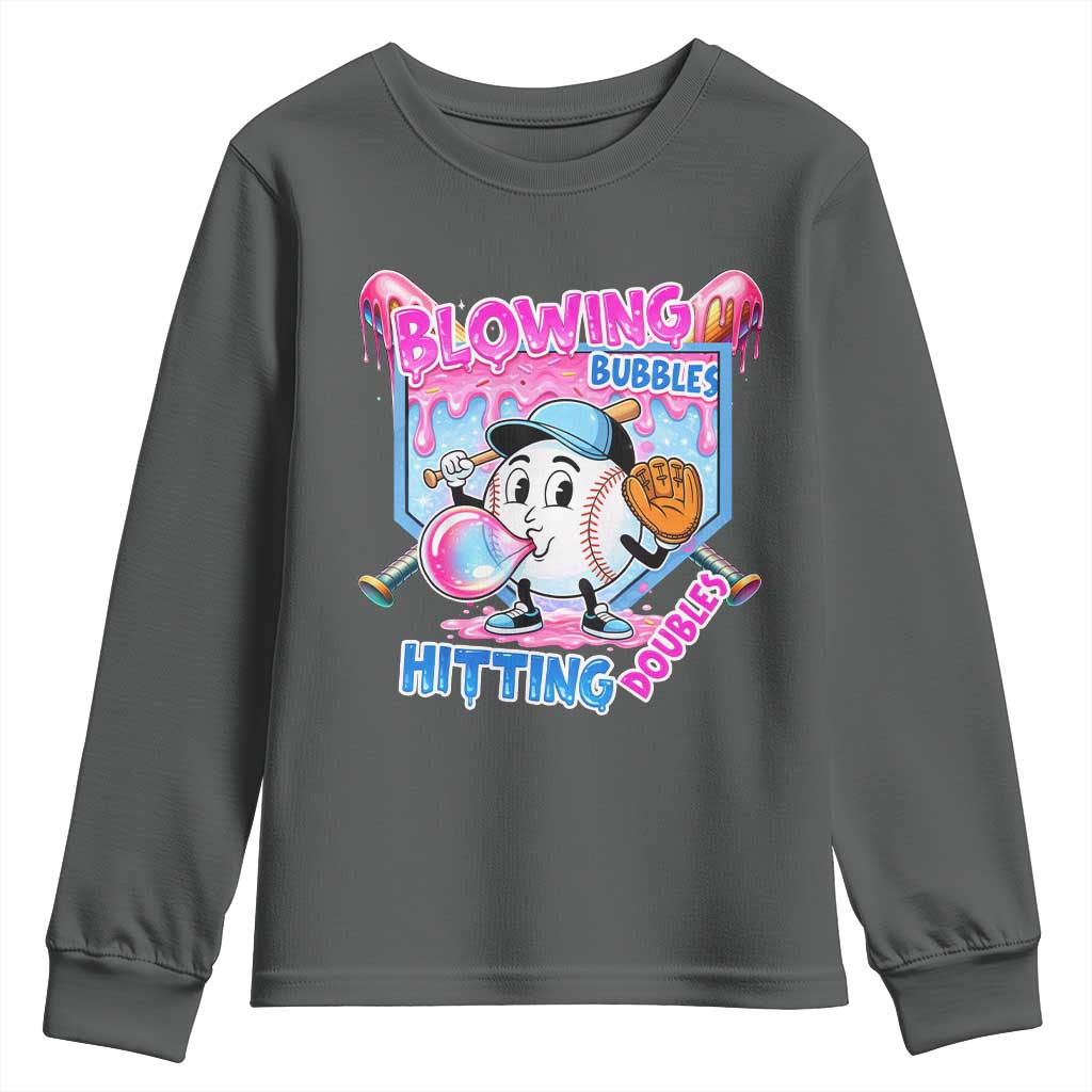 Baseball Blowing Bubbles Hitting Doubles Youth Sweatshirt Sports Bubble Gum Lover