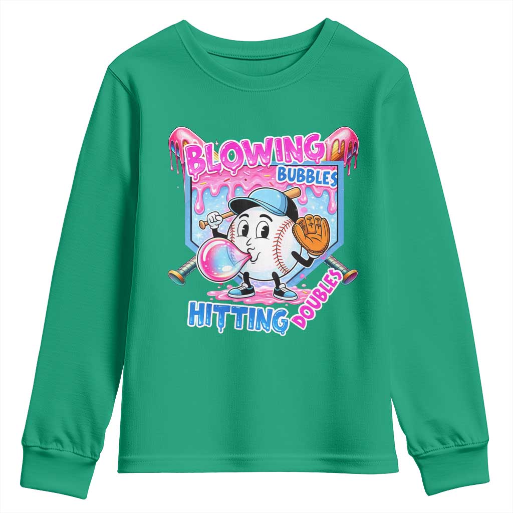 Baseball Blowing Bubbles Hitting Doubles Youth Sweatshirt Sports Bubble Gum Lover