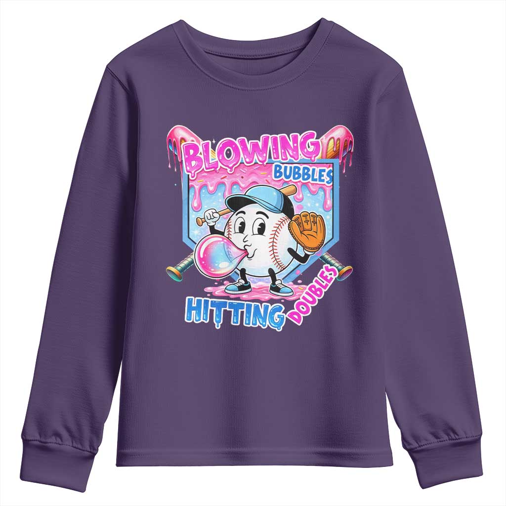 Baseball Blowing Bubbles Hitting Doubles Youth Sweatshirt Sports Bubble Gum Lover