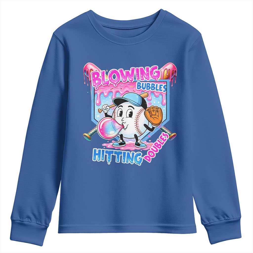 Baseball Blowing Bubbles Hitting Doubles Youth Sweatshirt Sports Bubble Gum Lover