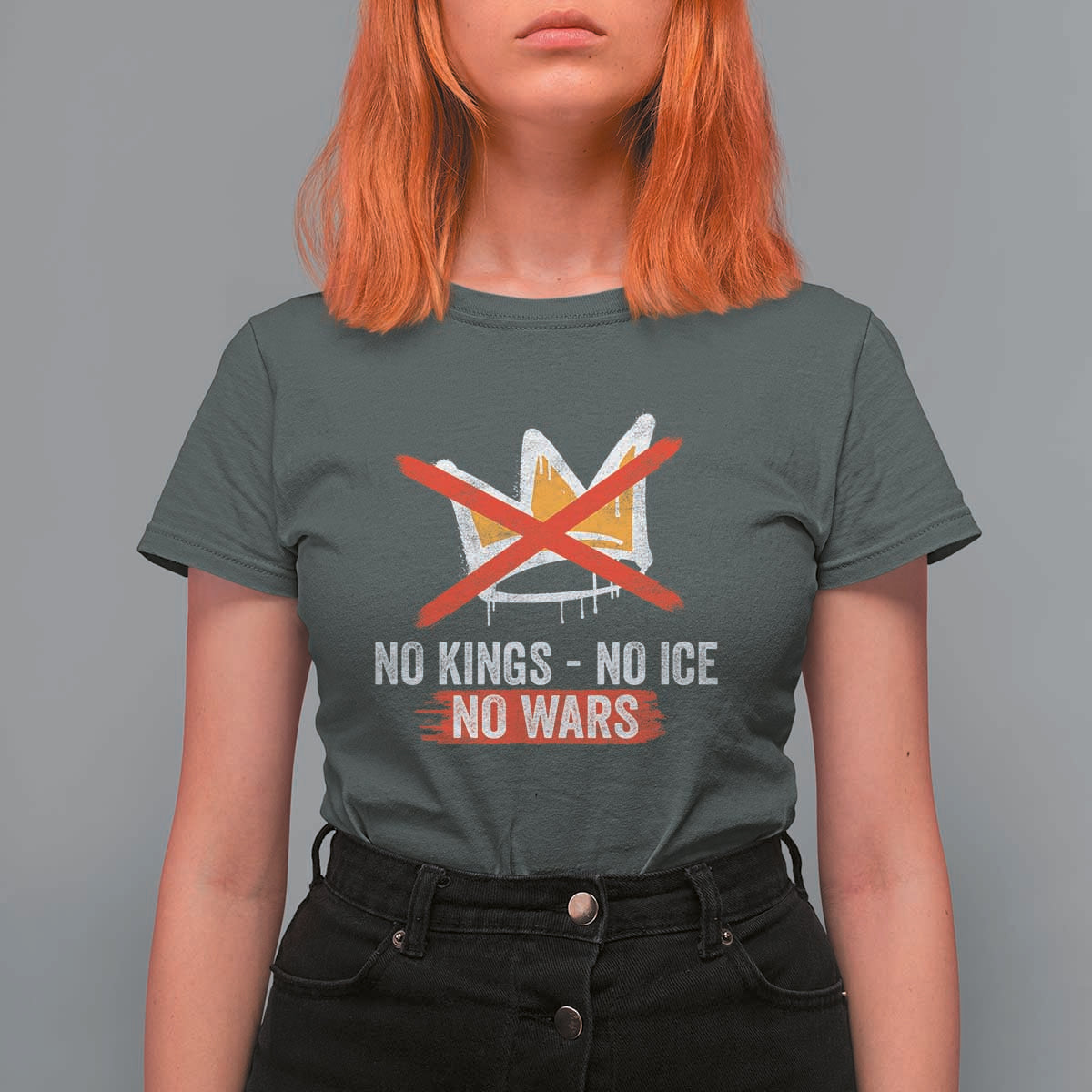 No Kings Protest T Shirt For Women No Kings No Ice No Wars Anti Monarchy Statement