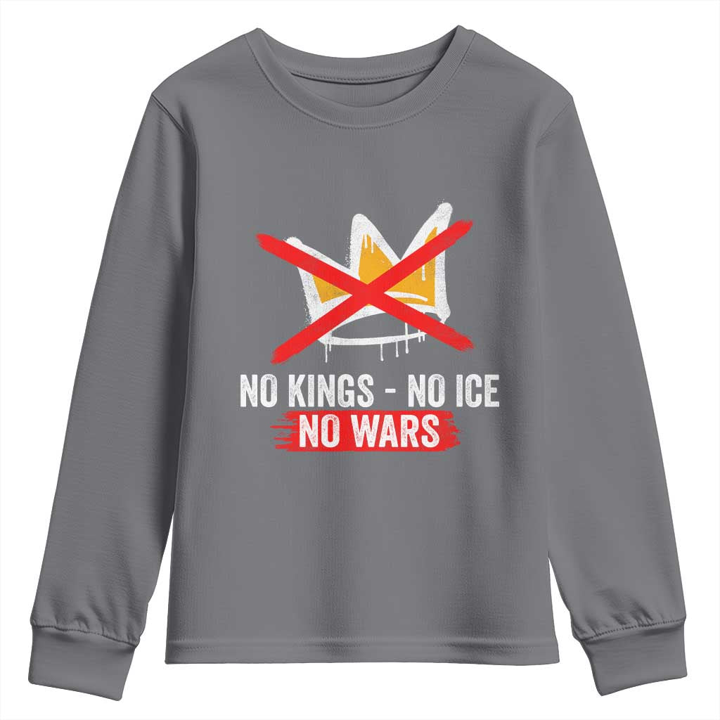 No Kings Protest Youth Sweatshirt No Kings No Ice No Wars Anti Monarchy Statement