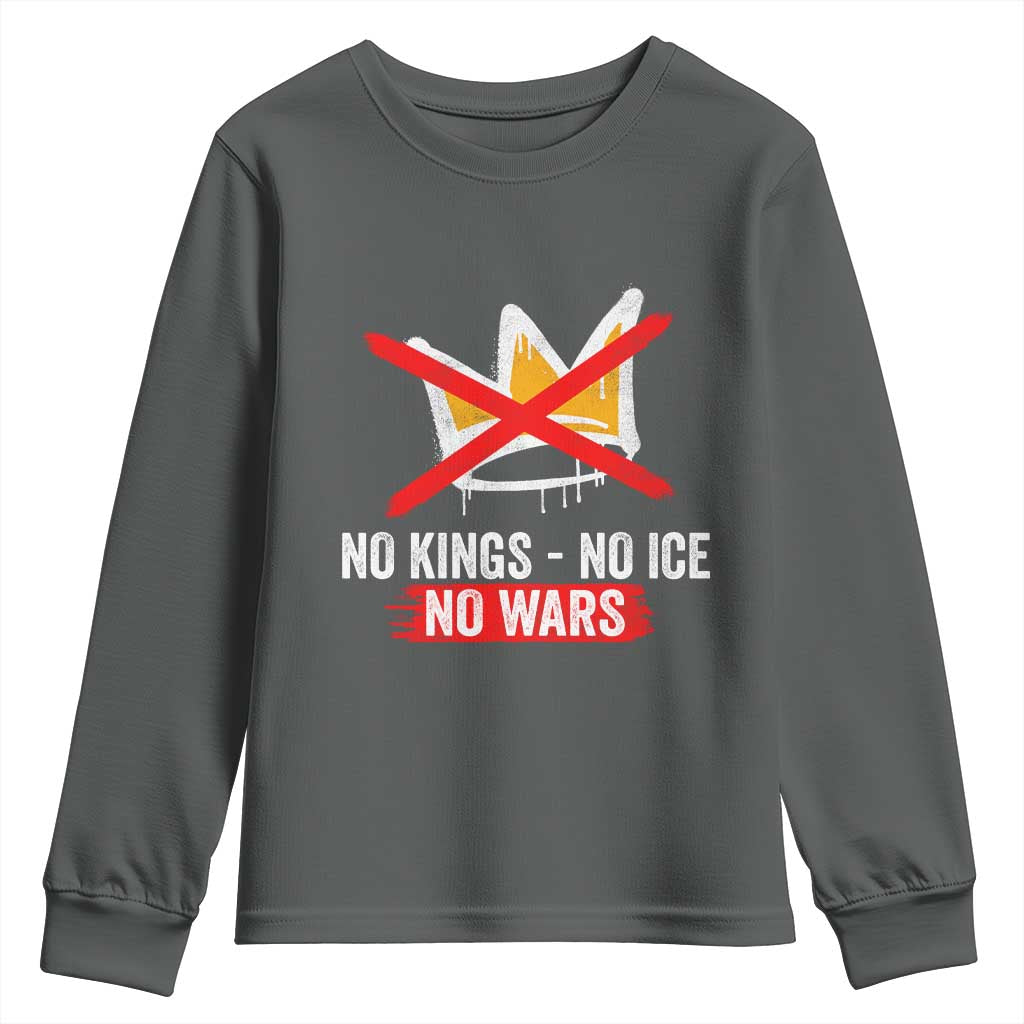 No Kings Protest Youth Sweatshirt No Kings No Ice No Wars Anti Monarchy Statement