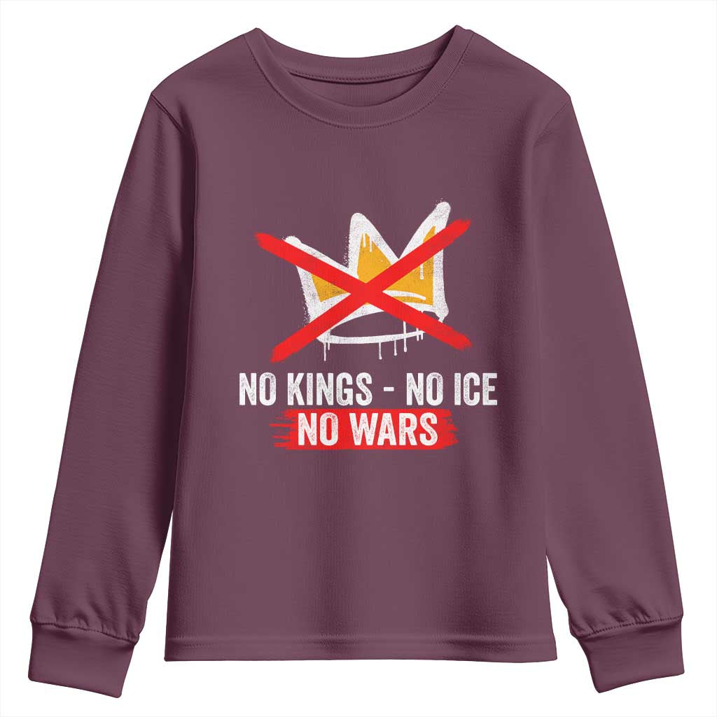 No Kings Protest Youth Sweatshirt No Kings No Ice No Wars Anti Monarchy Statement