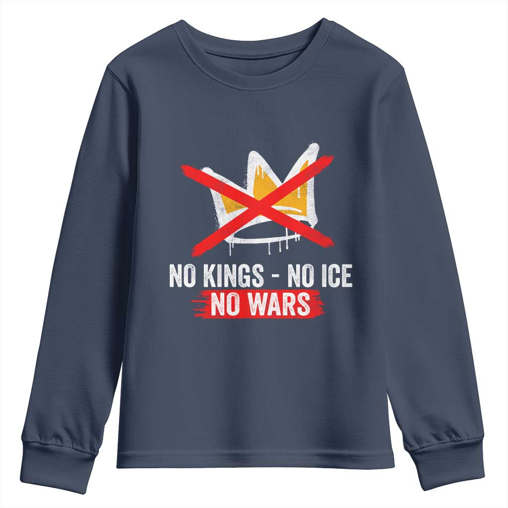 No Kings Protest Youth Sweatshirt No Kings No Ice No Wars Anti Monarchy Statement