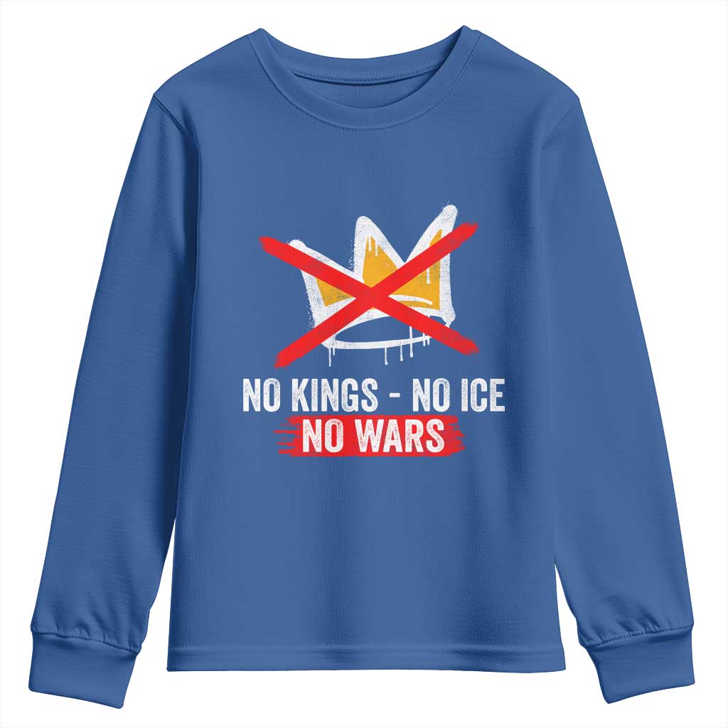 No Kings Protest Youth Sweatshirt No Kings No Ice No Wars Anti Monarchy Statement