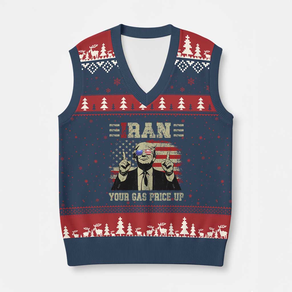 Iran Your Gas Price Up V-Neck Knit Sweater Vest Funny Political Gas Station