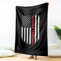 Personalized Firefighter Throw Blanket Custom Text Name Vintage American Flag Patriot Fireman Gift