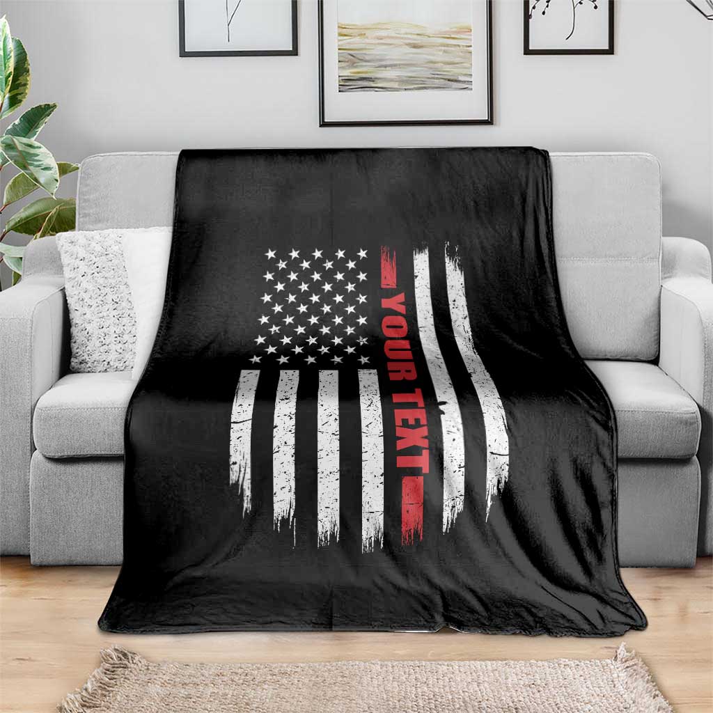 Personalized Firefighter Throw Blanket Custom Text Name Vintage American Flag Patriot Fireman Gift