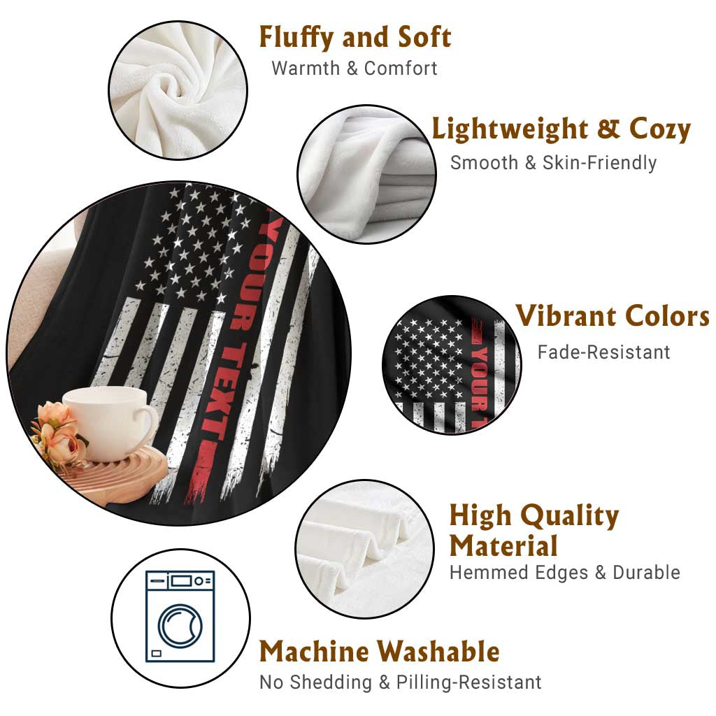Personalized Firefighter Throw Blanket Custom Text Name Vintage American Flag Patriot Fireman Gift