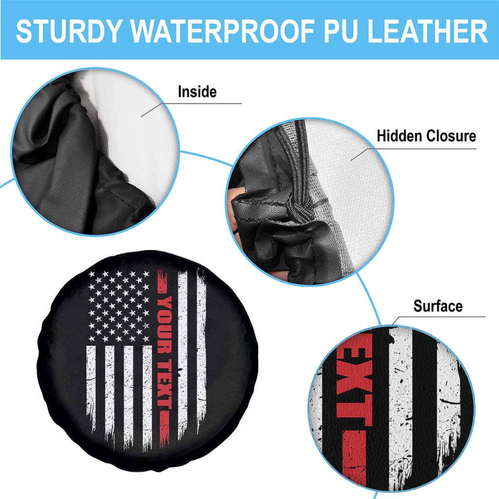 Personalized Firefighter Spare Tire Cover Custom Text Name Vintage American Flag Patriot Fireman Gift