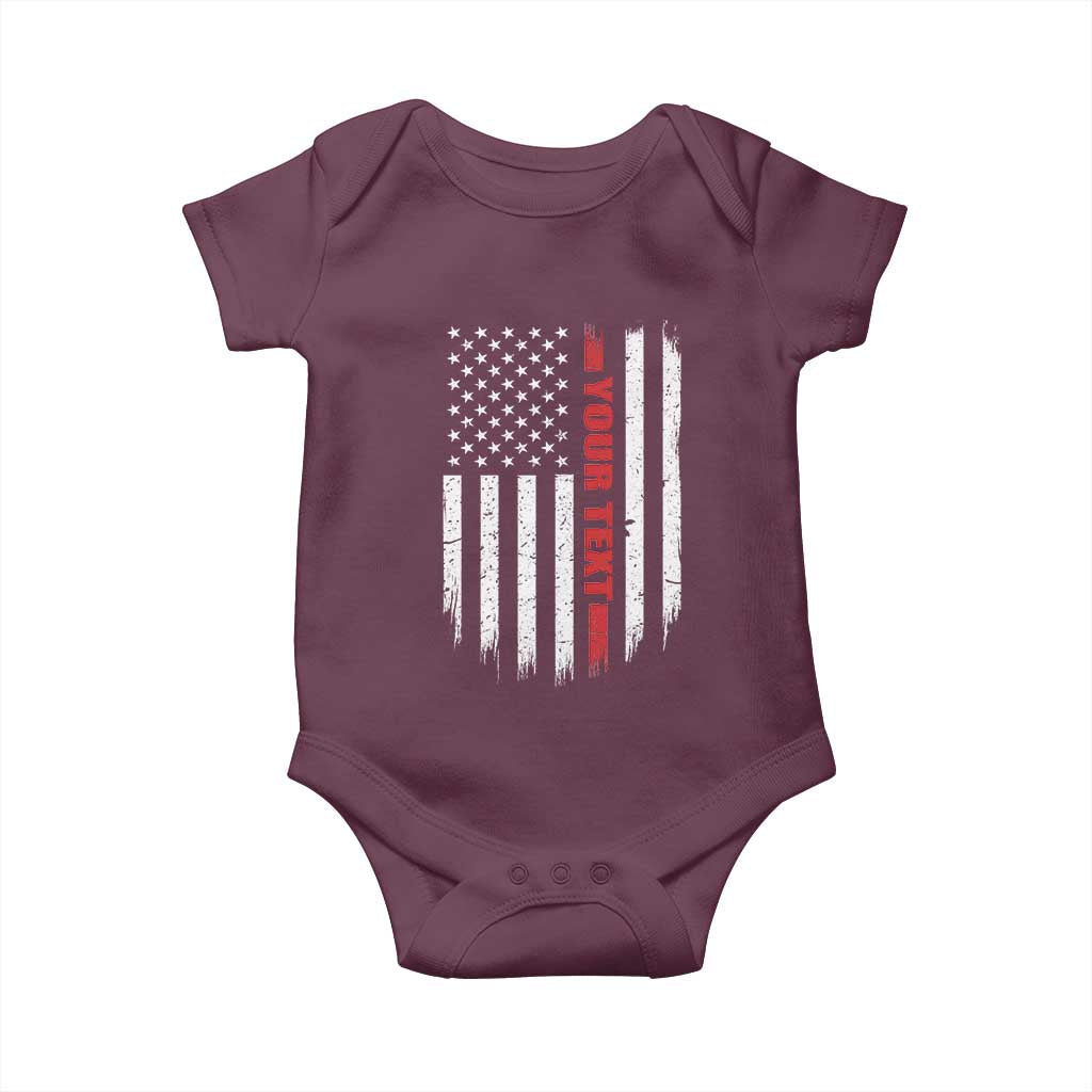 Personalized Firefighter Baby Onesie Custom Text Name Vintage American Flag Patriot Fireman Gift