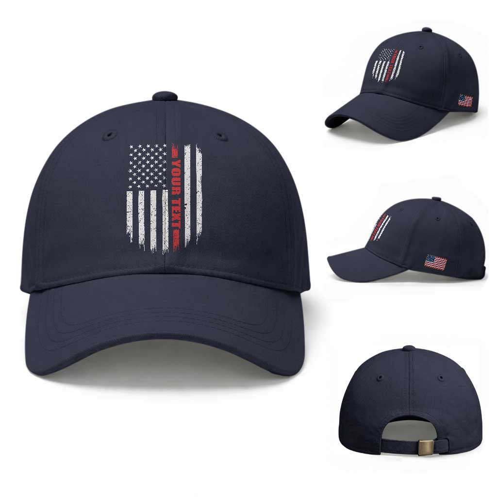Personalized Firefighter Baseball Cap Custom Text Name Vintage American Flag Patriot Fireman Gift