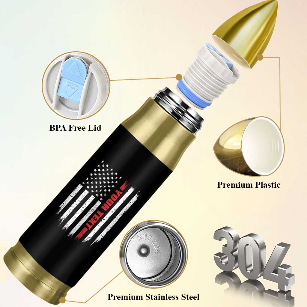 Personalized Firefighter Bullet Tumbler Custom Text Name Vintage American Flag Patriot Fireman Gift