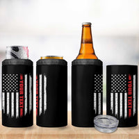 Personalized Firefighter 4 in 1 Can Cooler Tumbler Custom Text Name Vintage American Flag Patriot Fireman Gift