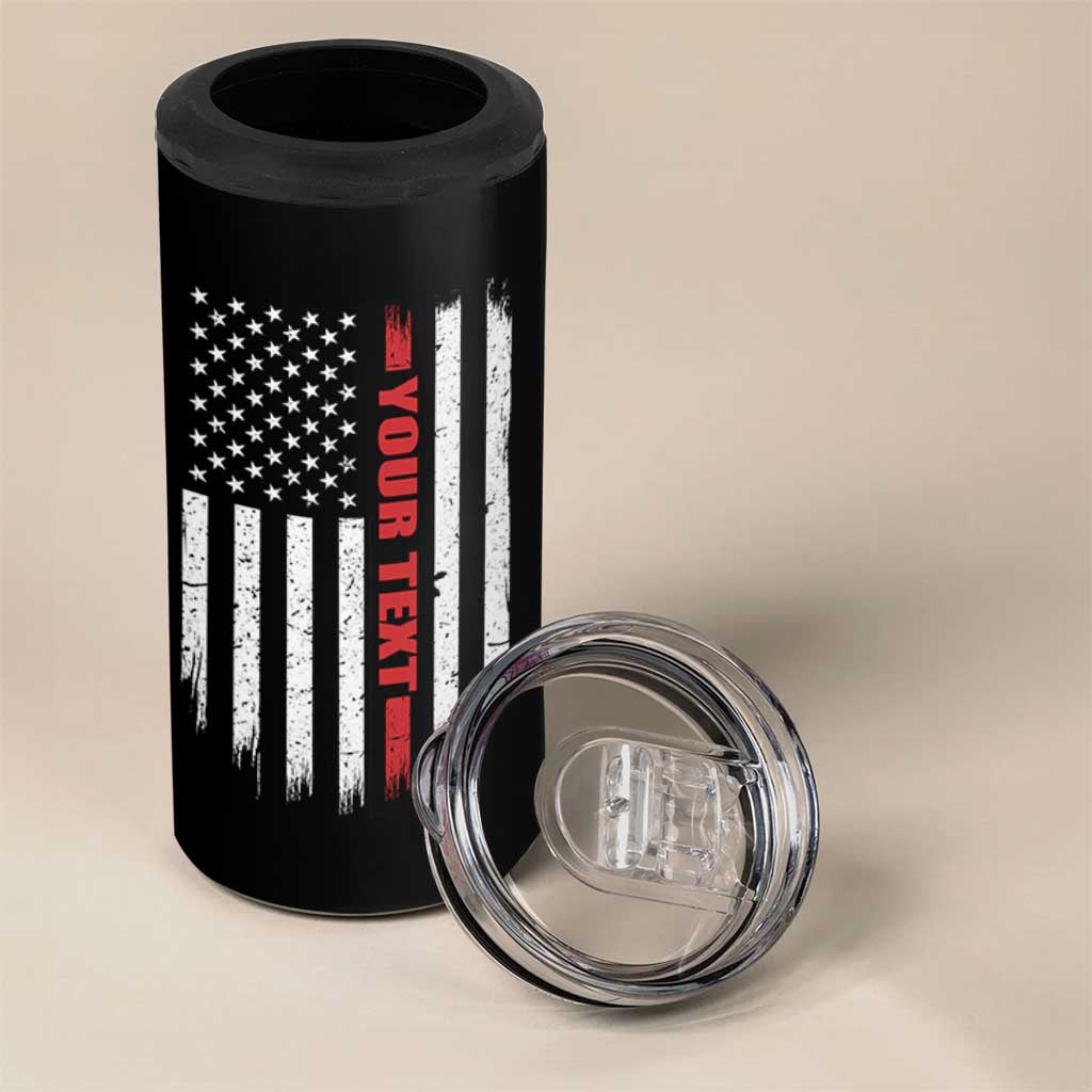 Personalized Firefighter 4 in 1 Can Cooler Tumbler Custom Text Name Vintage American Flag Patriot Fireman Gift