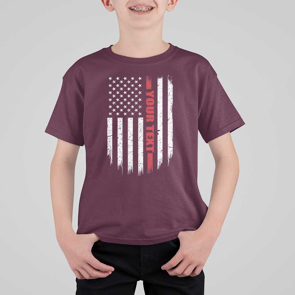 Personalized Firefighter T Shirt For Kid Custom Text Name Vintage American Flag Patriot Fireman Gift