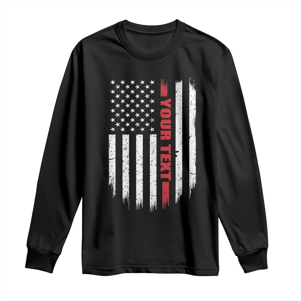 Personalized Firefighter Long Sleeve Shirt Custom Text Name Vintage American Flag Patriot Fireman Gift