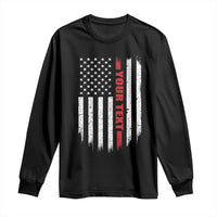 Personalized Firefighter Long Sleeve Shirt Custom Text Name Vintage American Flag Patriot Fireman Gift