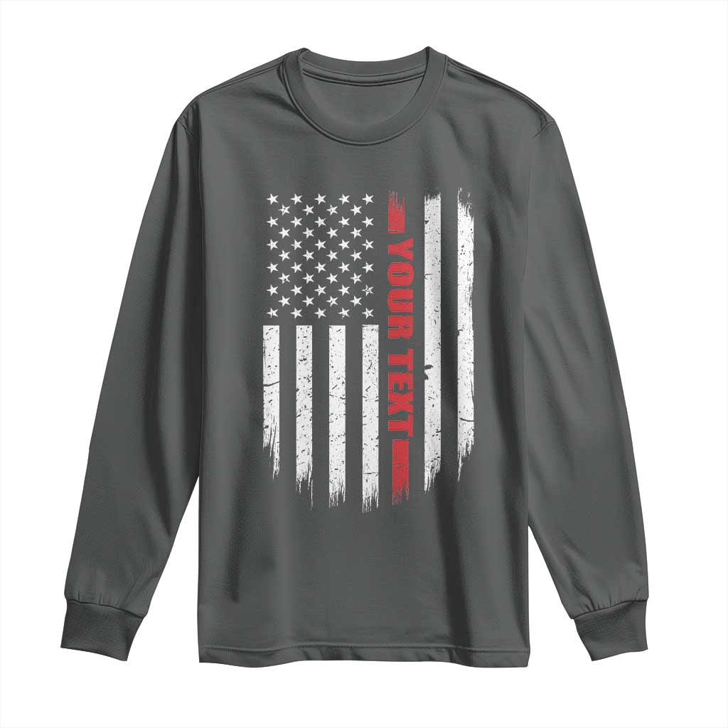 Personalized Firefighter Long Sleeve Shirt Custom Text Name Vintage American Flag Patriot Fireman Gift