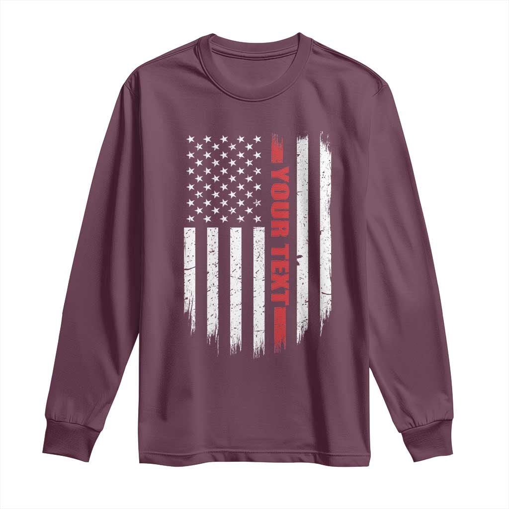 Personalized Firefighter Long Sleeve Shirt Custom Text Name Vintage American Flag Patriot Fireman Gift