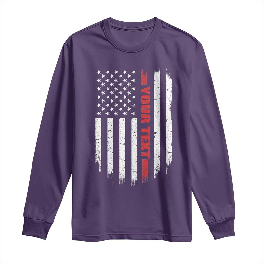 Personalized Firefighter Long Sleeve Shirt Custom Text Name Vintage American Flag Patriot Fireman Gift