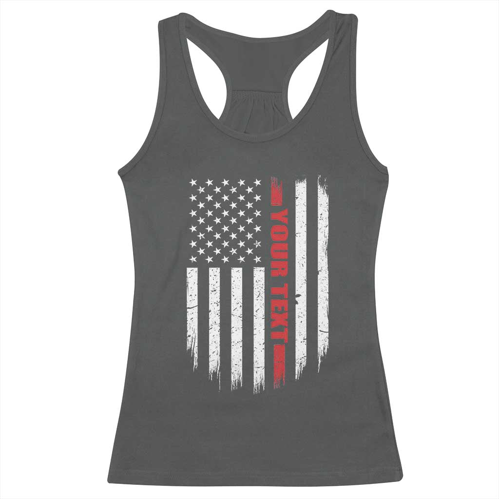Personalized Firefighter Racerback Tank Top Custom Text Name Vintage American Flag Patriot Fireman Gift