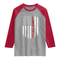 Personalized Firefighter Raglan Shirt Custom Text Name Vintage American Flag Patriot Fireman Gift
