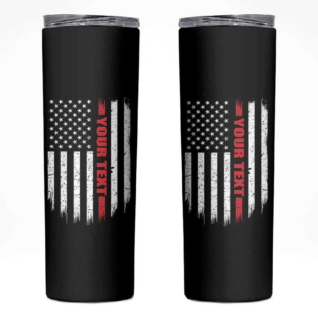 Personalized Firefighter Skinny Tumbler Custom Text Name Vintage American Flag Patriot Fireman Gift