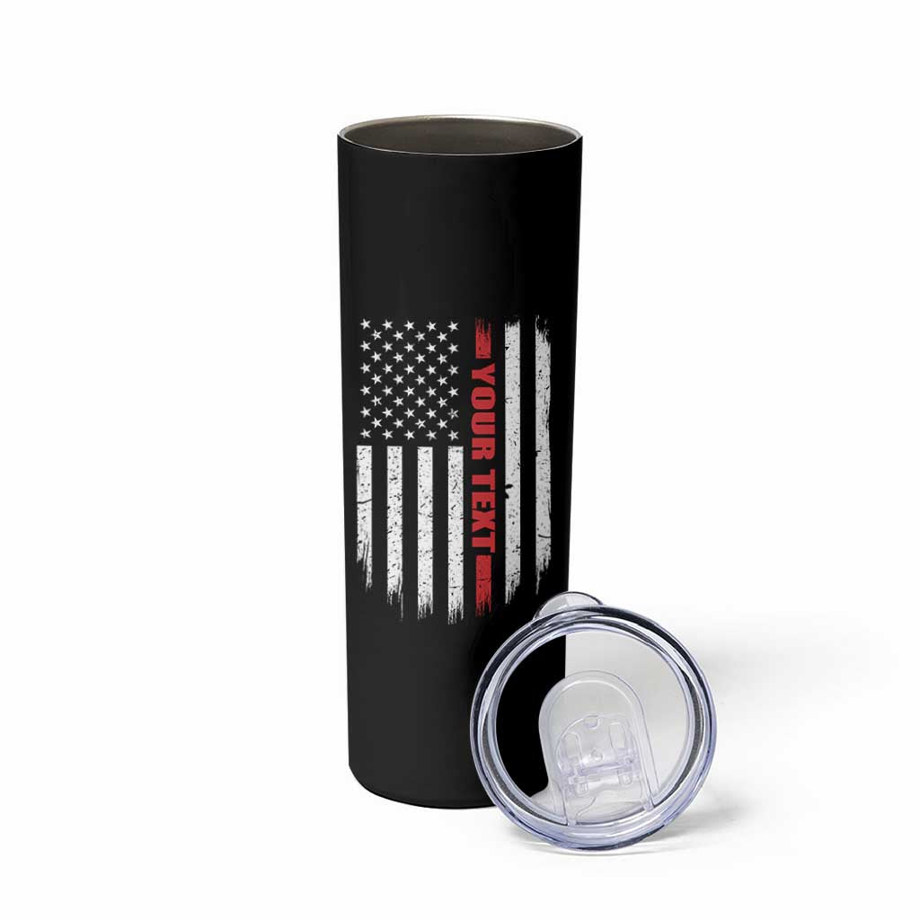 Personalized Firefighter Skinny Tumbler Custom Text Name Vintage American Flag Patriot Fireman Gift