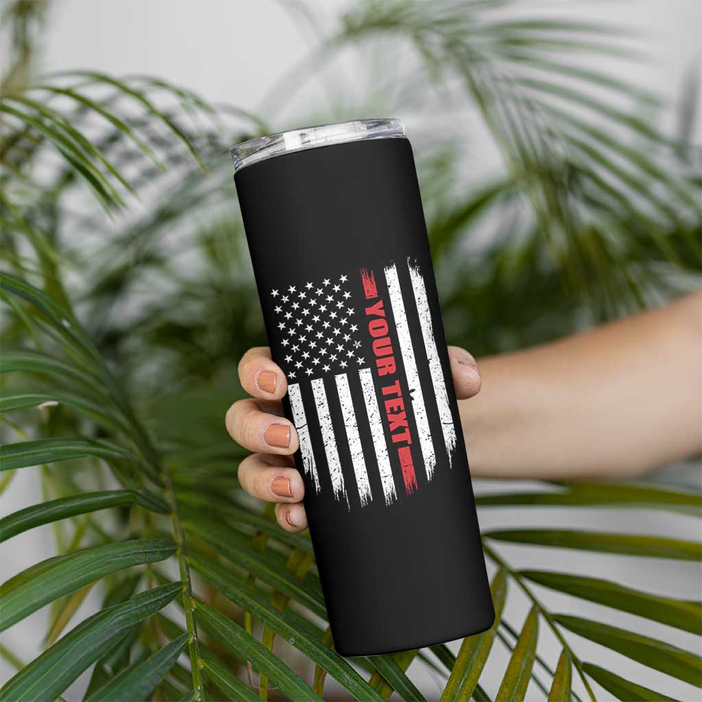 Personalized Firefighter Skinny Tumbler Custom Text Name Vintage American Flag Patriot Fireman Gift