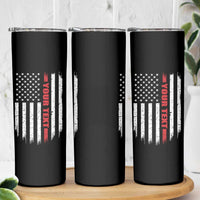 Personalized Firefighter Skinny Tumbler Custom Text Name Vintage American Flag Patriot Fireman Gift