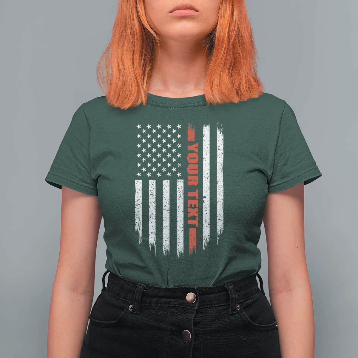 Personalized Firefighter T Shirt For Women Custom Text Name Vintage American Flag Patriot Fireman Gift