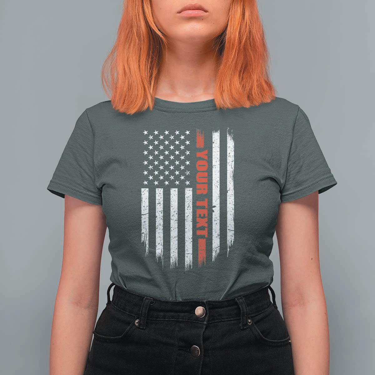 Personalized Firefighter T Shirt For Women Custom Text Name Vintage American Flag Patriot Fireman Gift