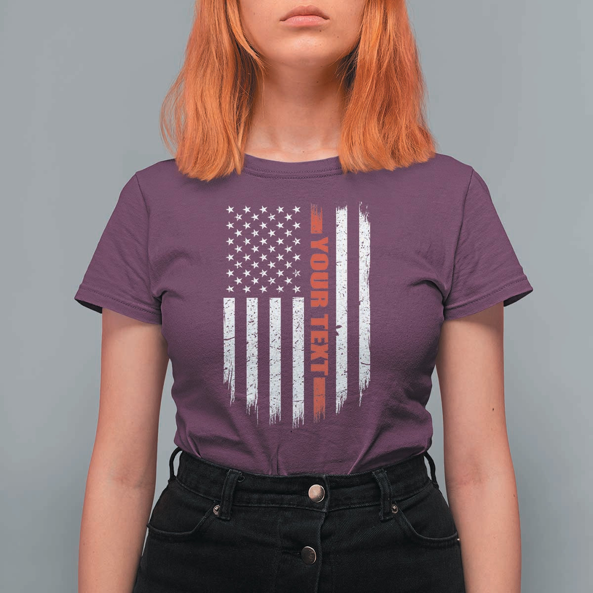 Personalized Firefighter T Shirt For Women Custom Text Name Vintage American Flag Patriot Fireman Gift
