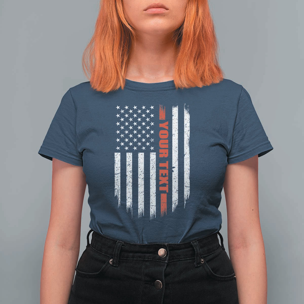 Personalized Firefighter T Shirt For Women Custom Text Name Vintage American Flag Patriot Fireman Gift