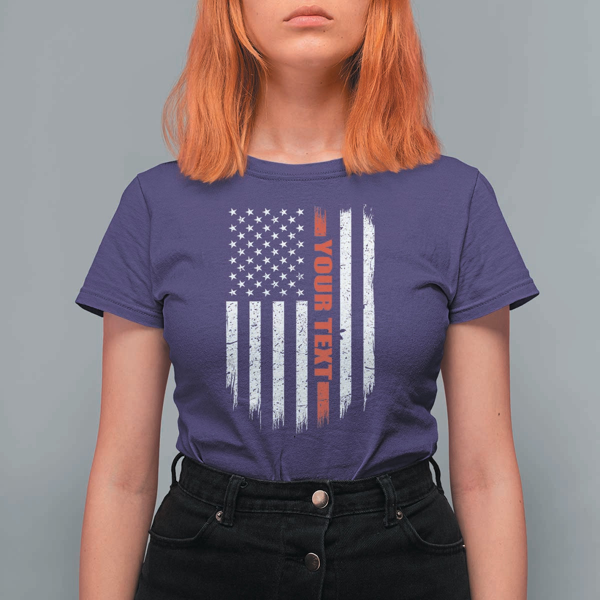 Personalized Firefighter T Shirt For Women Custom Text Name Vintage American Flag Patriot Fireman Gift