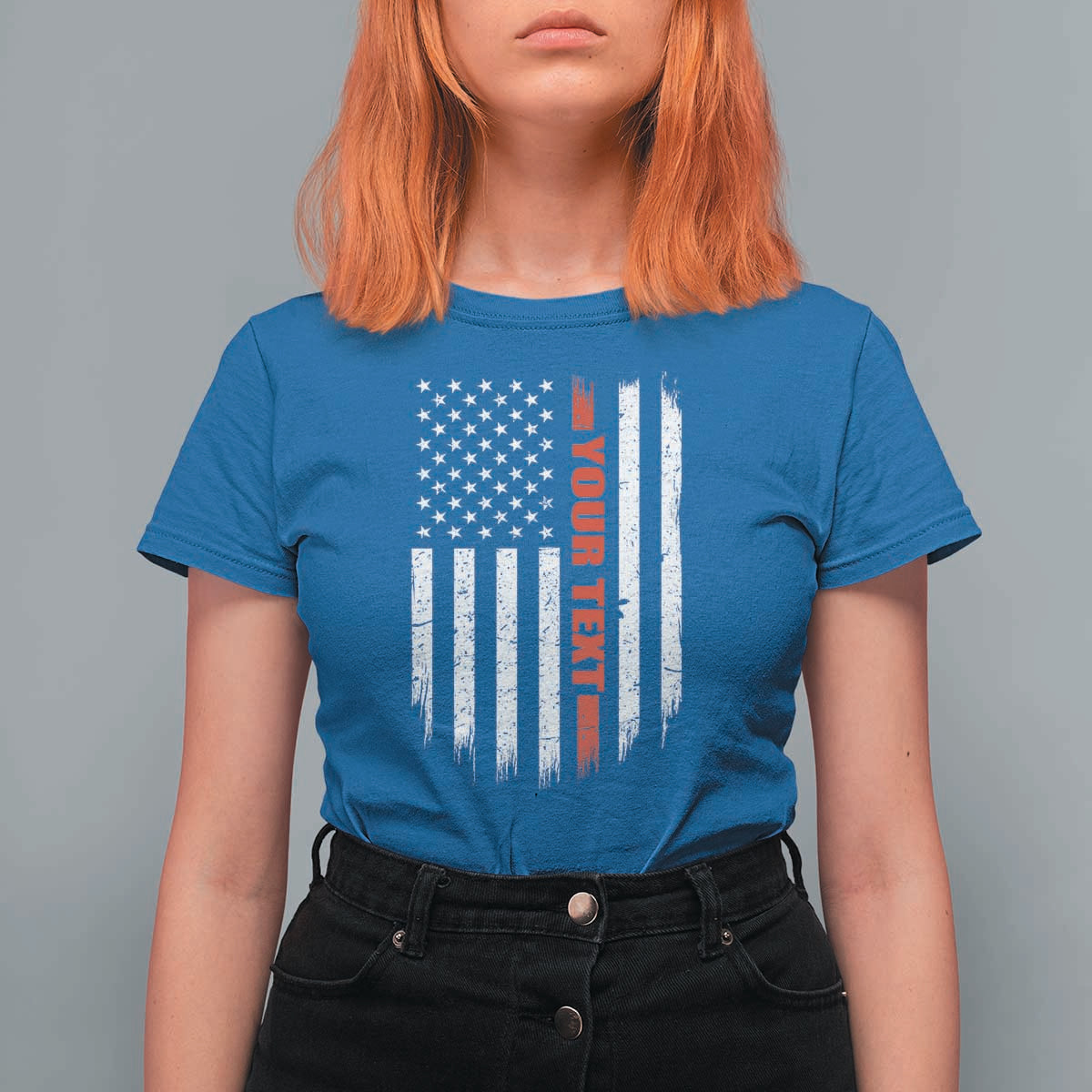 Personalized Firefighter T Shirt For Women Custom Text Name Vintage American Flag Patriot Fireman Gift