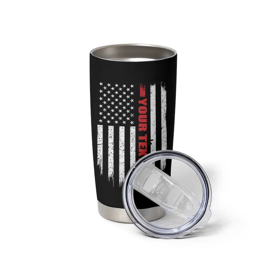 Personalized Firefighter Tumbler Cup Custom Text Name Vintage American Flag Patriot Fireman Gift