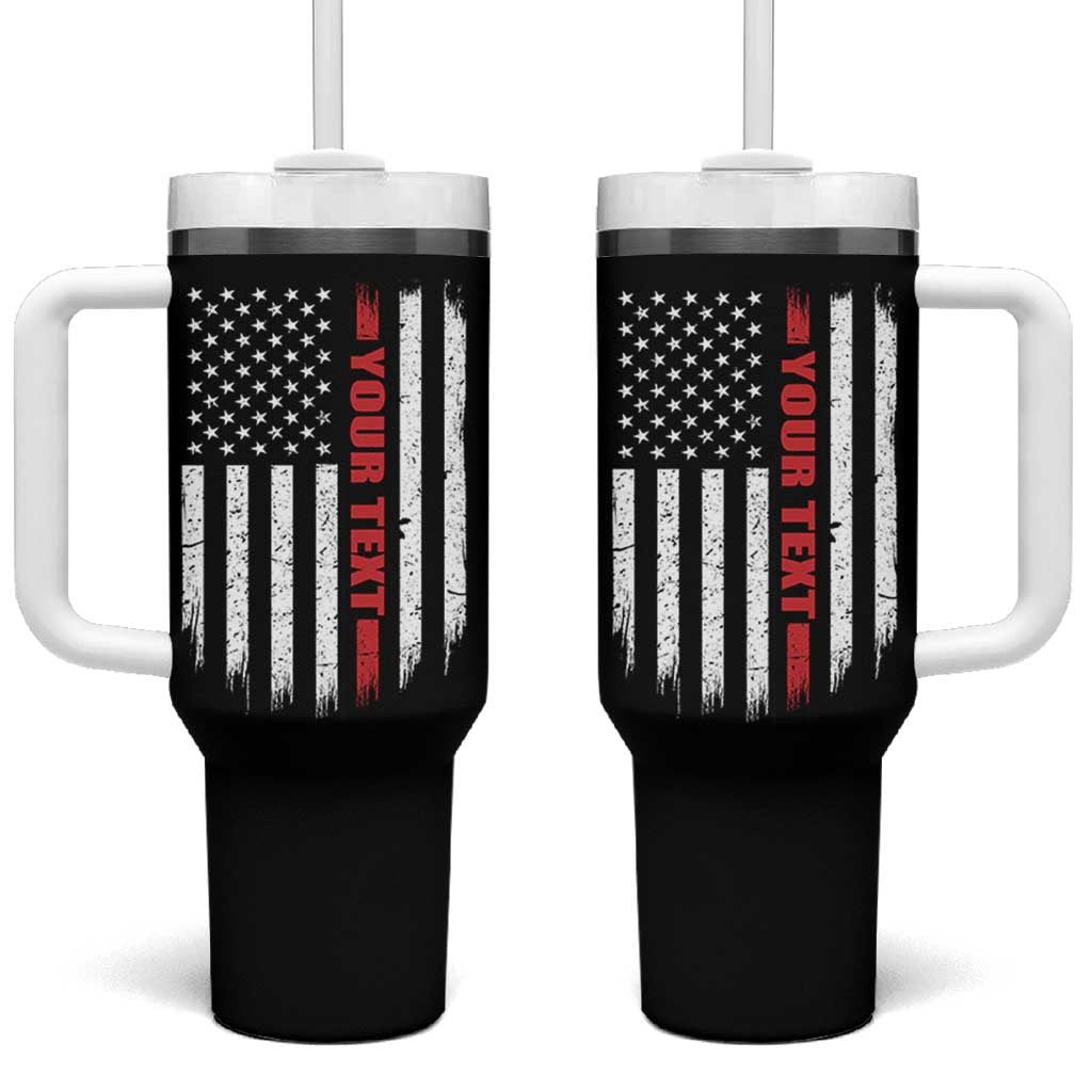Personalized Firefighter Tumbler With Handle Custom Text Name Vintage American Flag Patriot Fireman Gift