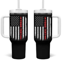 Personalized Firefighter Tumbler With Handle Custom Text Name Vintage American Flag Patriot Fireman Gift