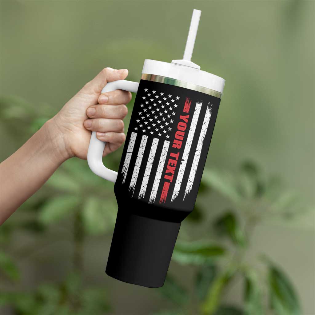 Personalized Firefighter Tumbler With Handle Custom Text Name Vintage American Flag Patriot Fireman Gift