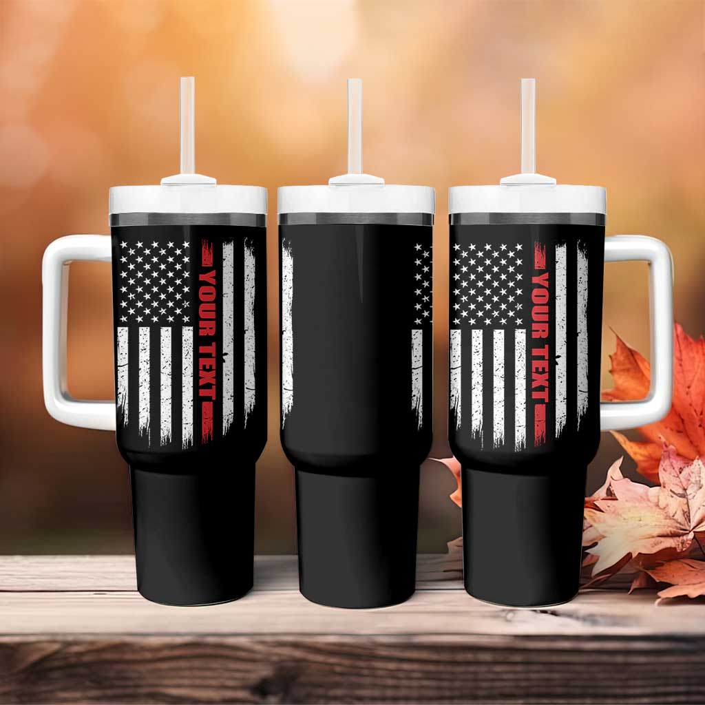 Personalized Firefighter Tumbler With Handle Custom Text Name Vintage American Flag Patriot Fireman Gift
